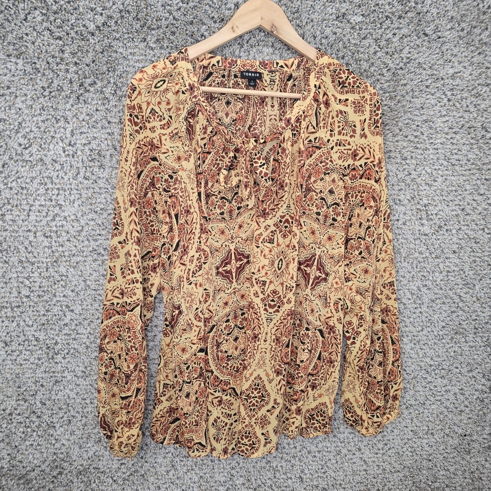 Torrid Top Womens 1 US Plus 1X Brown Crinkle Chiffon Raglan Tie Front Blouse
